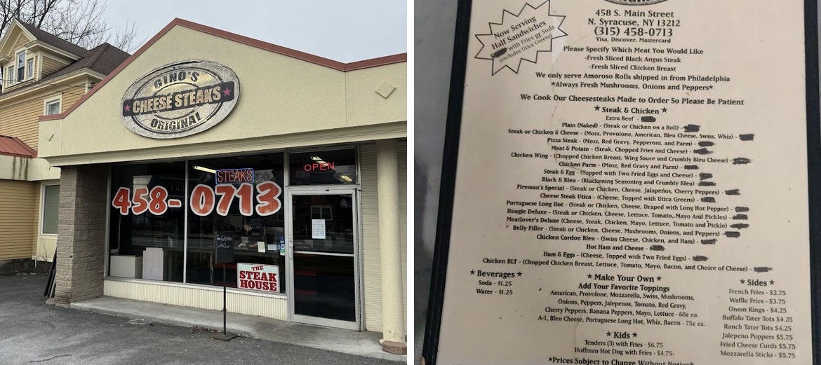 Gino's Original Cheese Steaks Menu