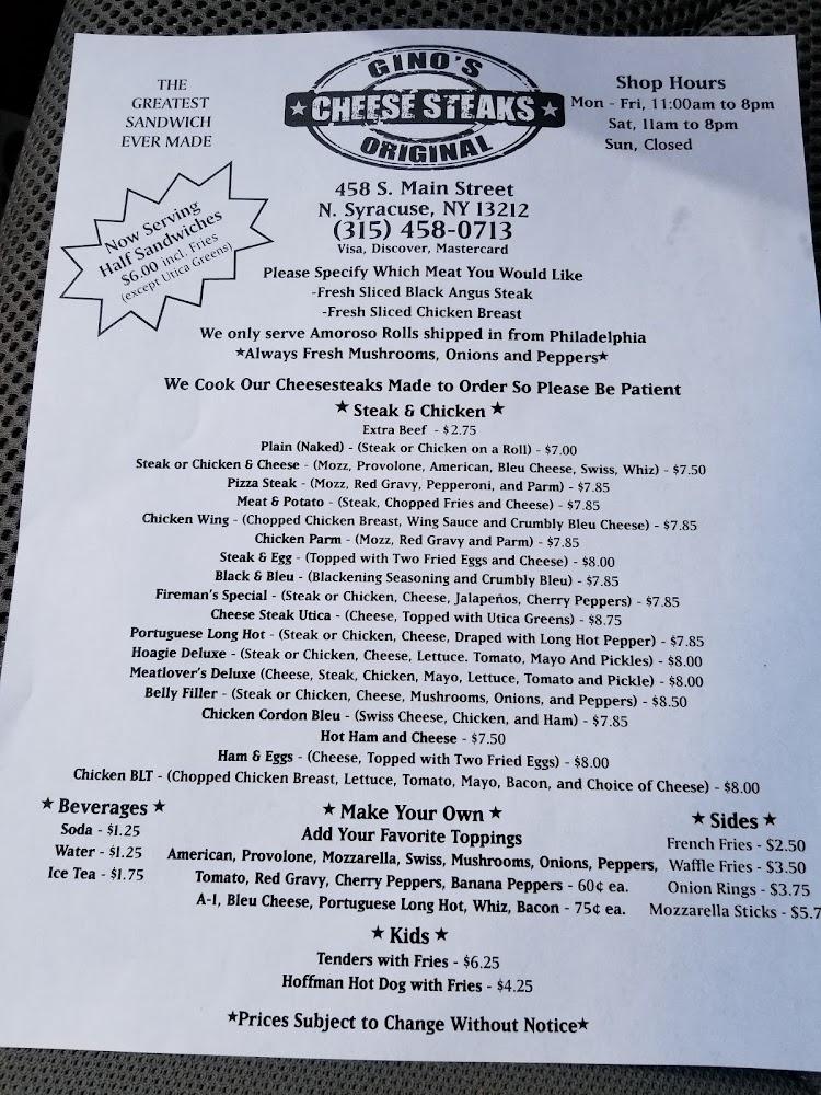 Gino's Original Cheese Steaks Menu image 3